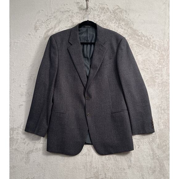 Armani Collezioni Gray Wool Microcheck Two Button Blazer Size 44 R Preppy Office - Picture 1 of 10